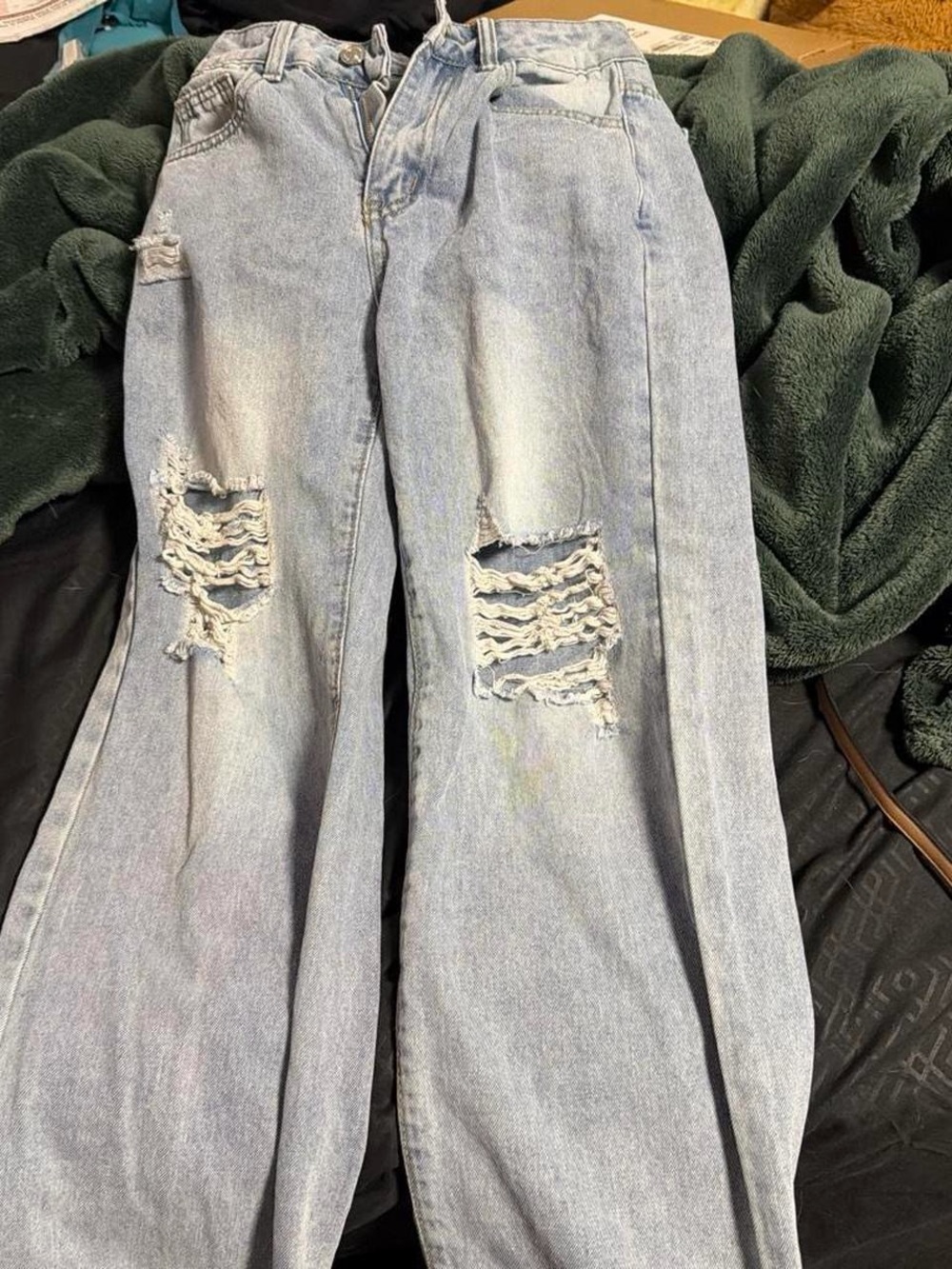 SHEIN Light Blue Distressed Wide Leg Jeans